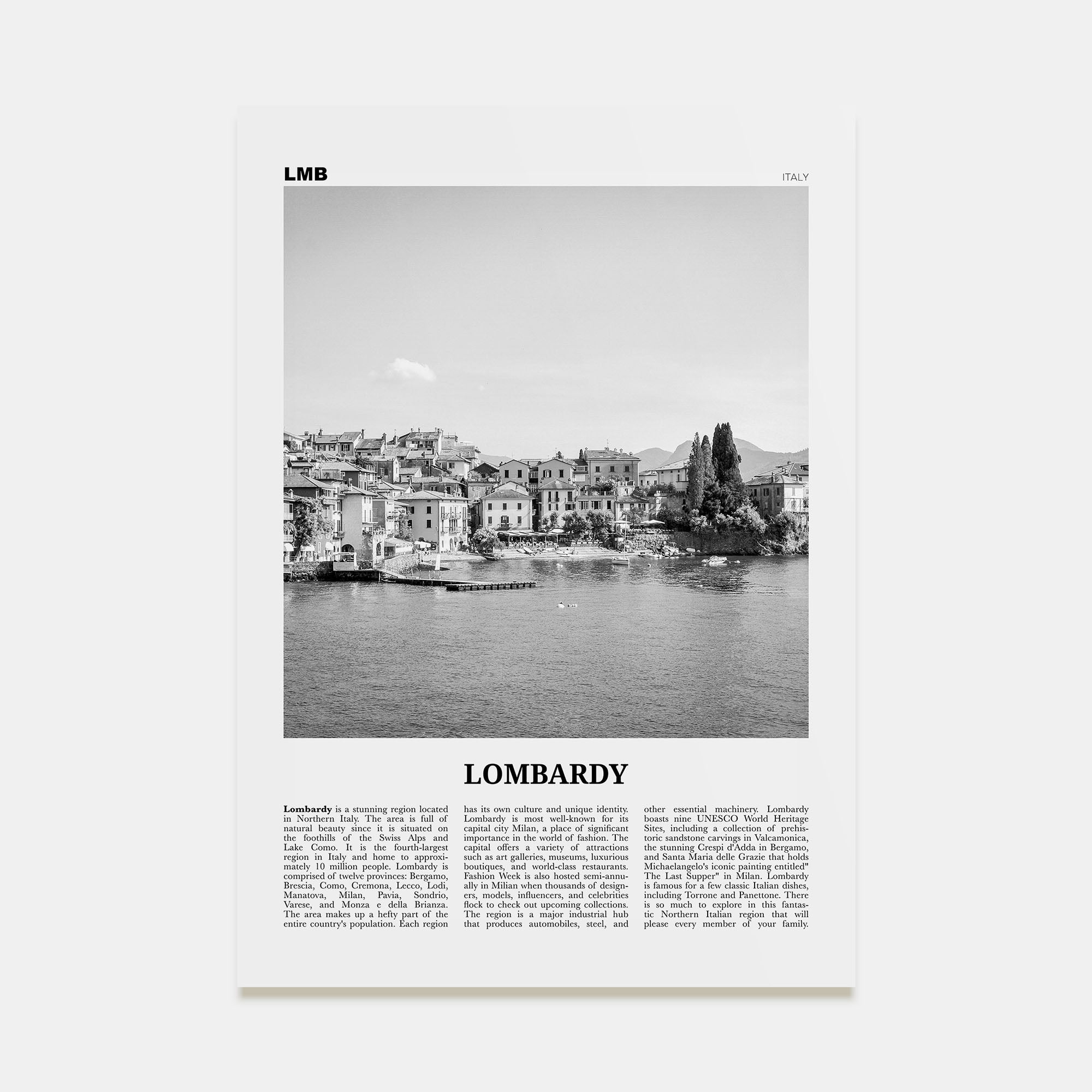 Lombardy Travel B&W Poster