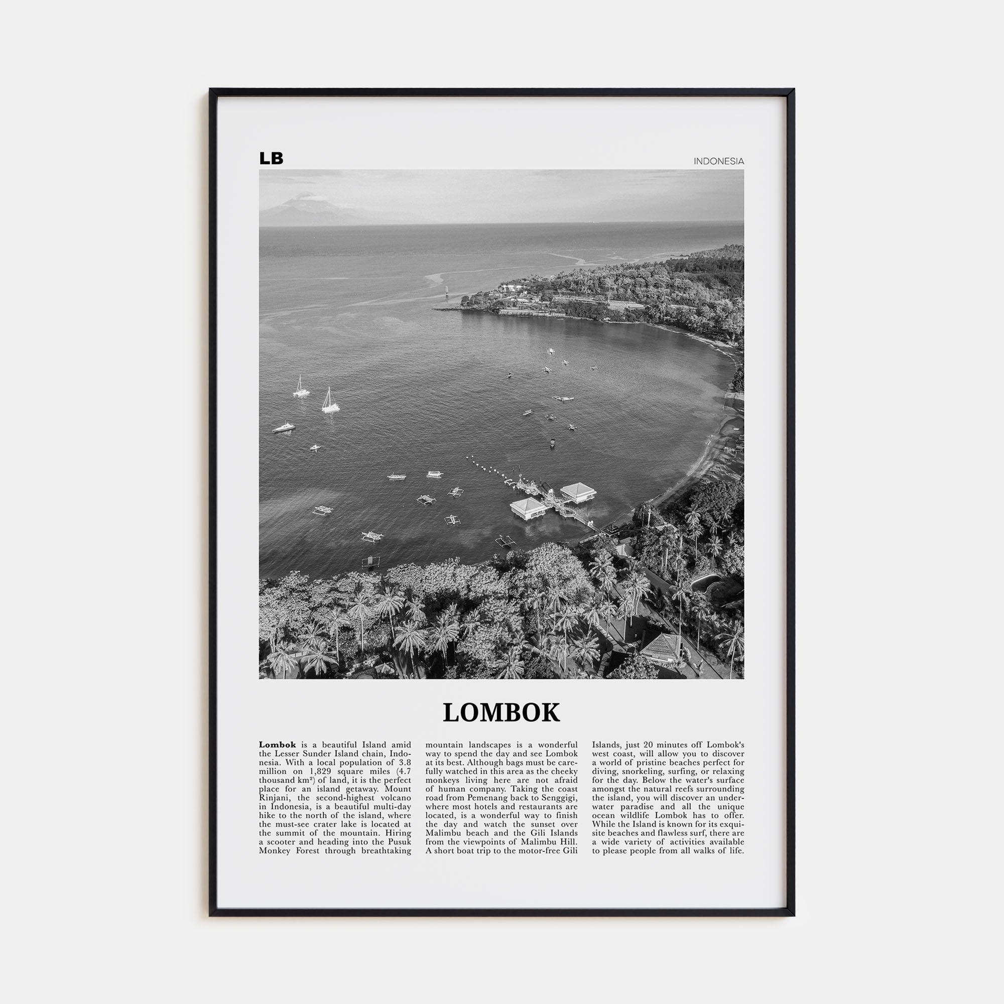 Lombok Travel B&W Poster