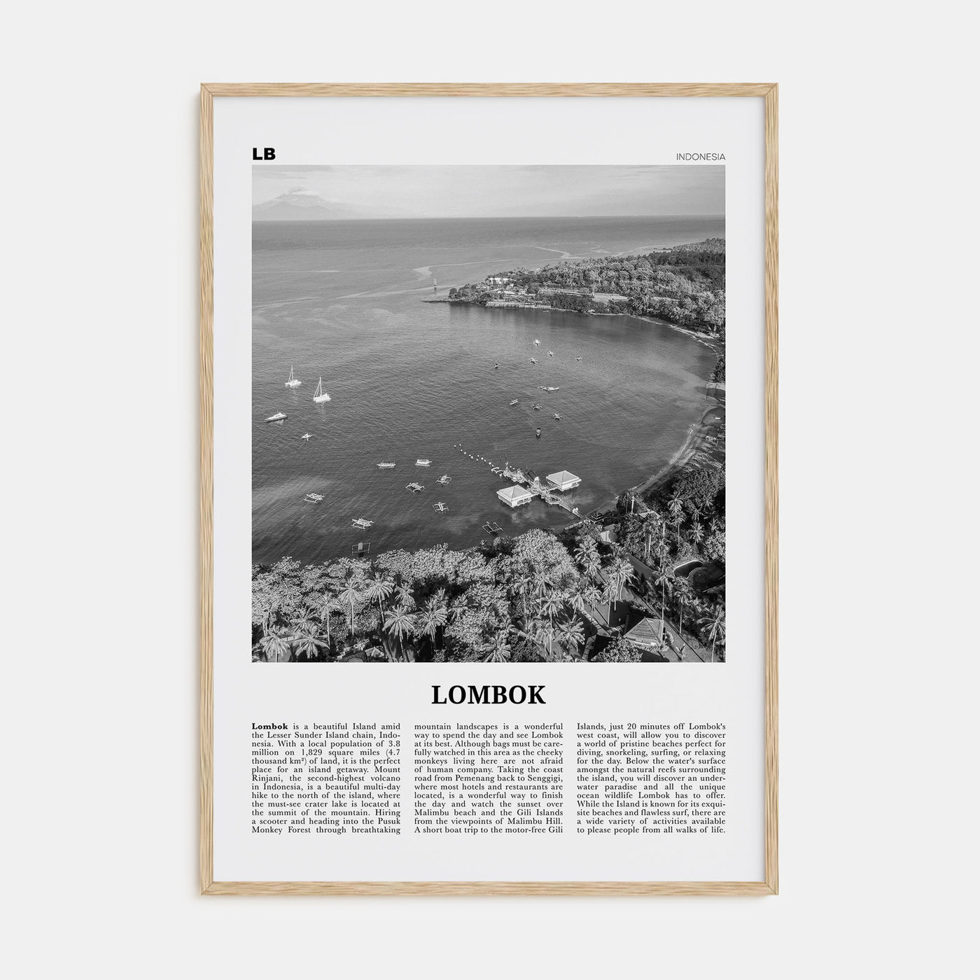 Lombok Travel B&W Poster