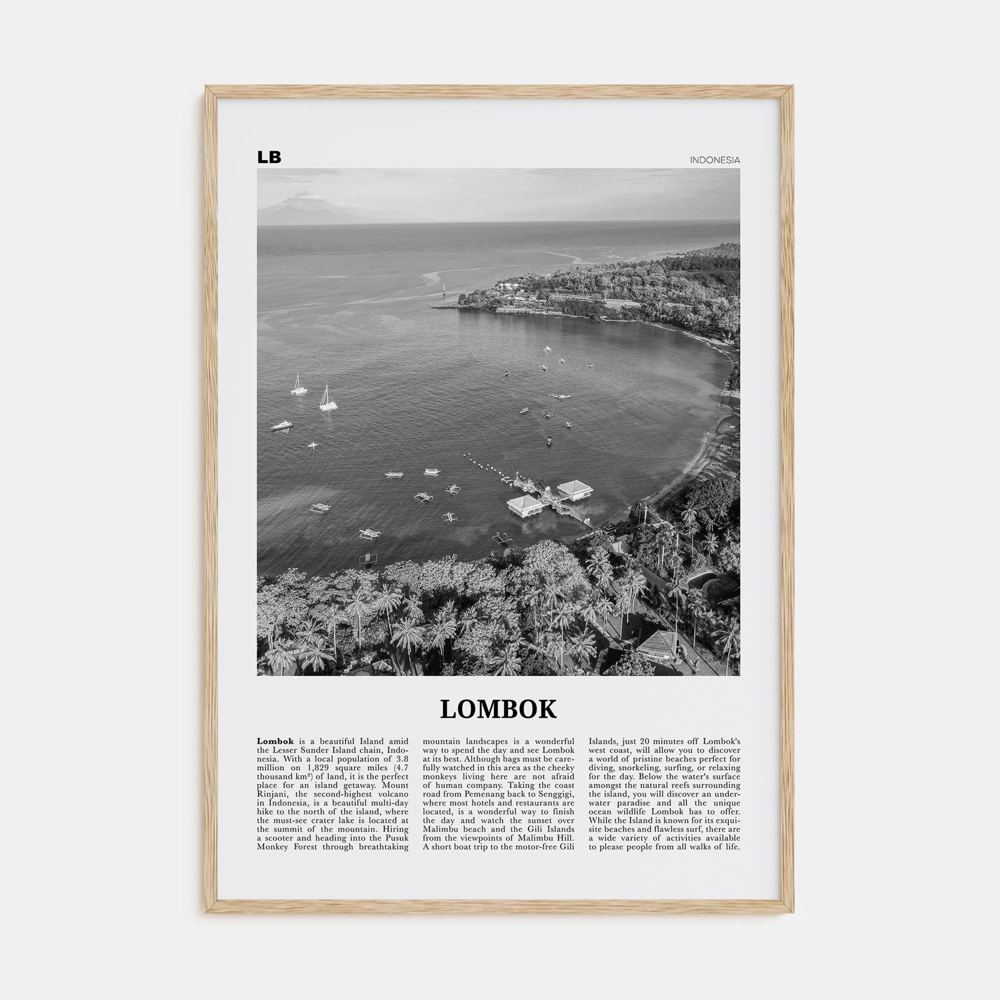 Lombok Travel B&W Poster