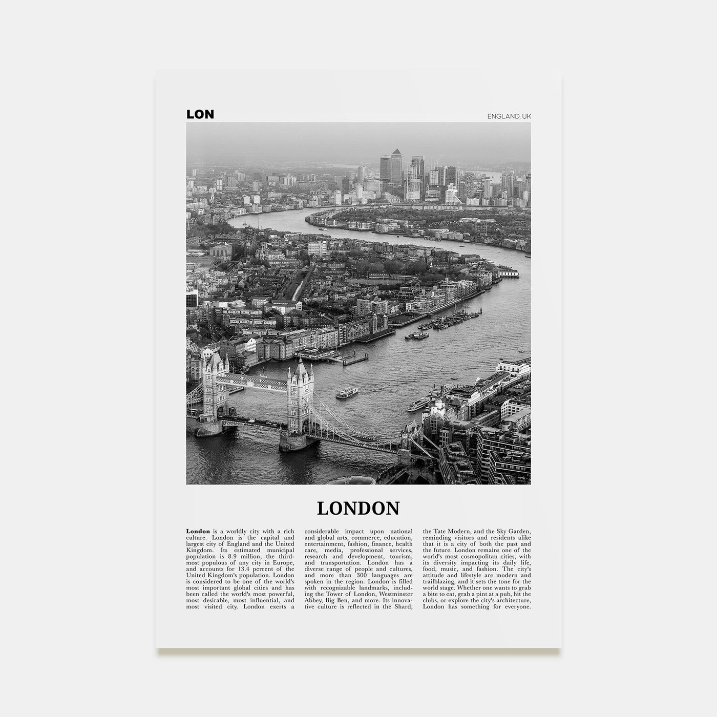 London Travel B&W No 2 Poster
