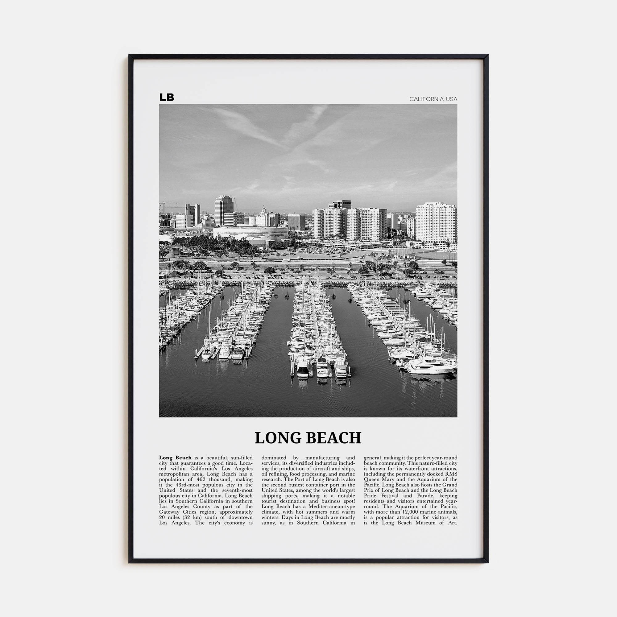 Long Beach Travel B&W No 2 Poster