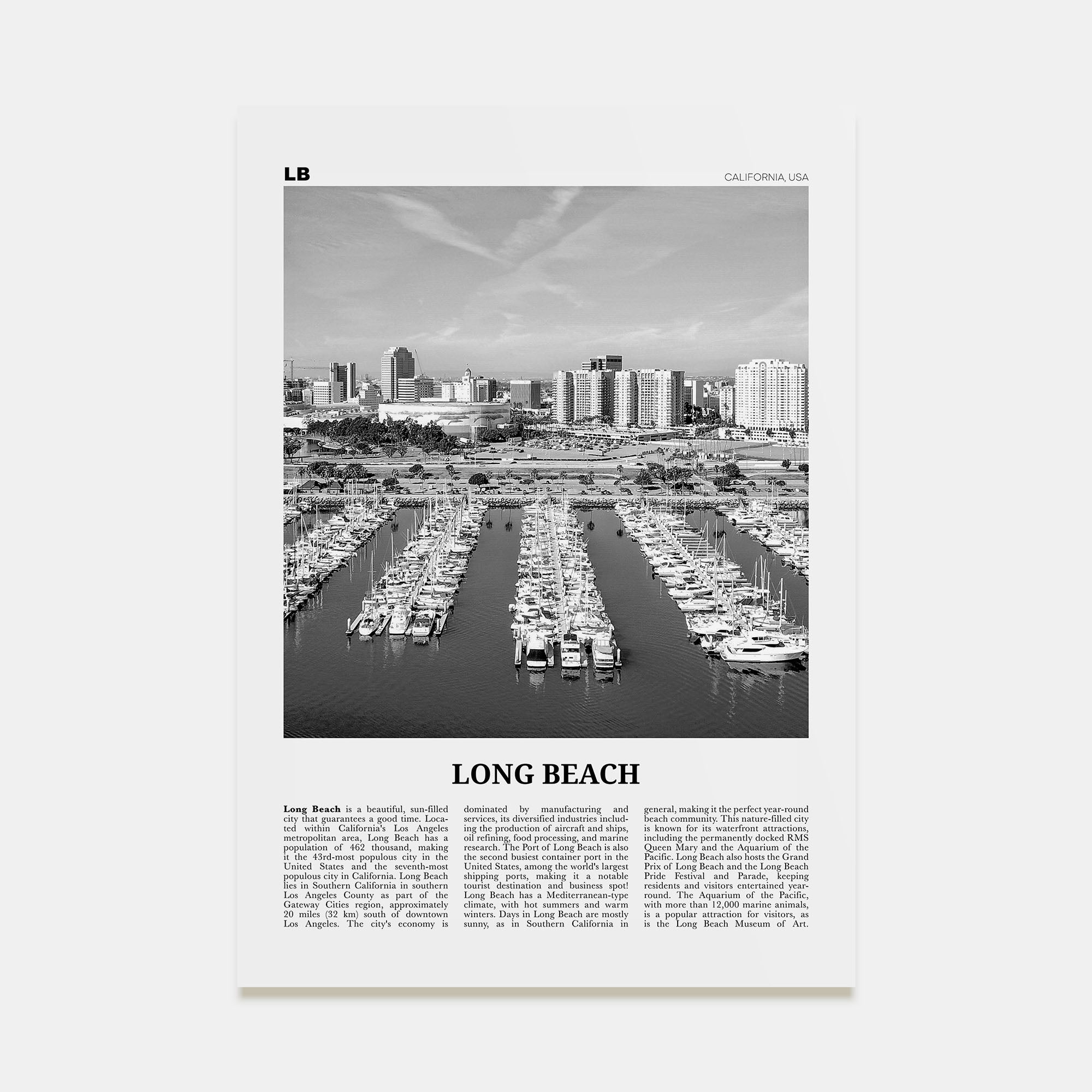 Long Beach Travel B&W No 2 Poster