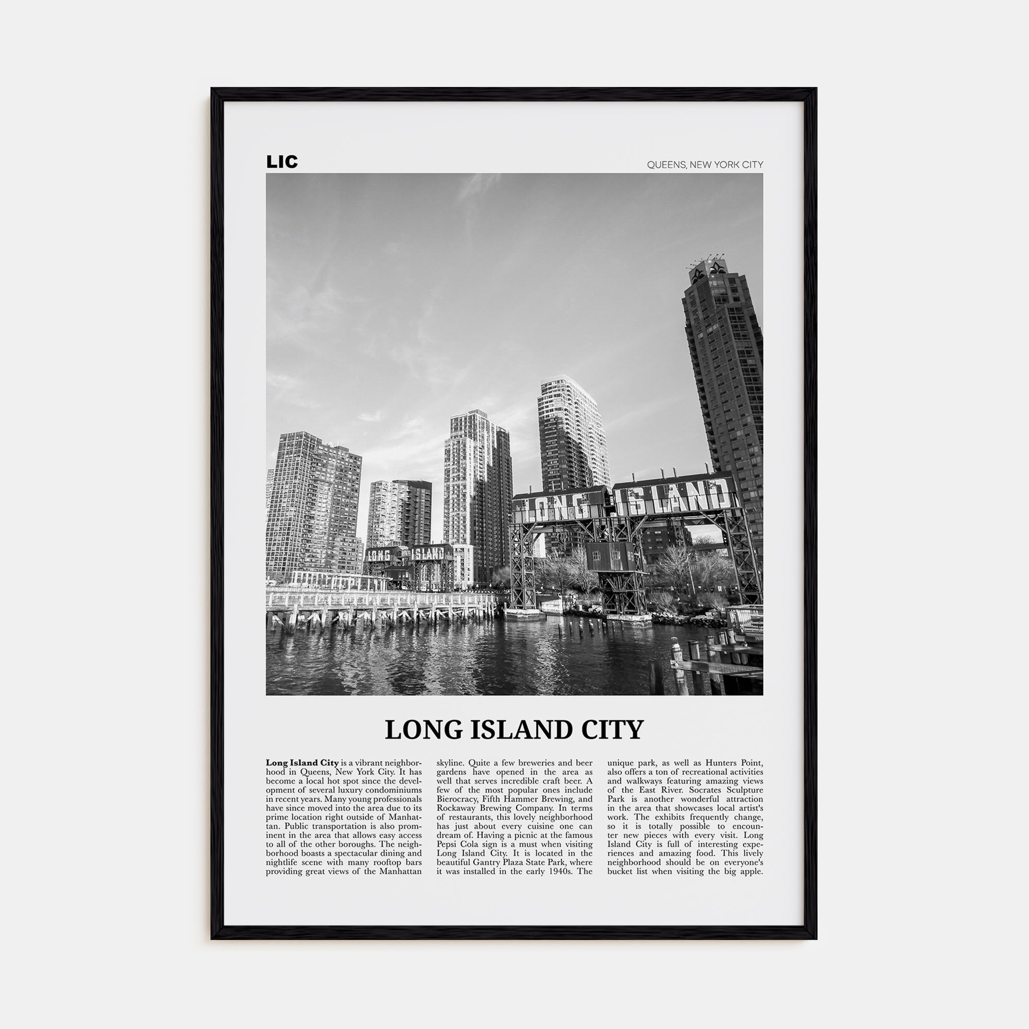 Long Island City Travel B&W Poster