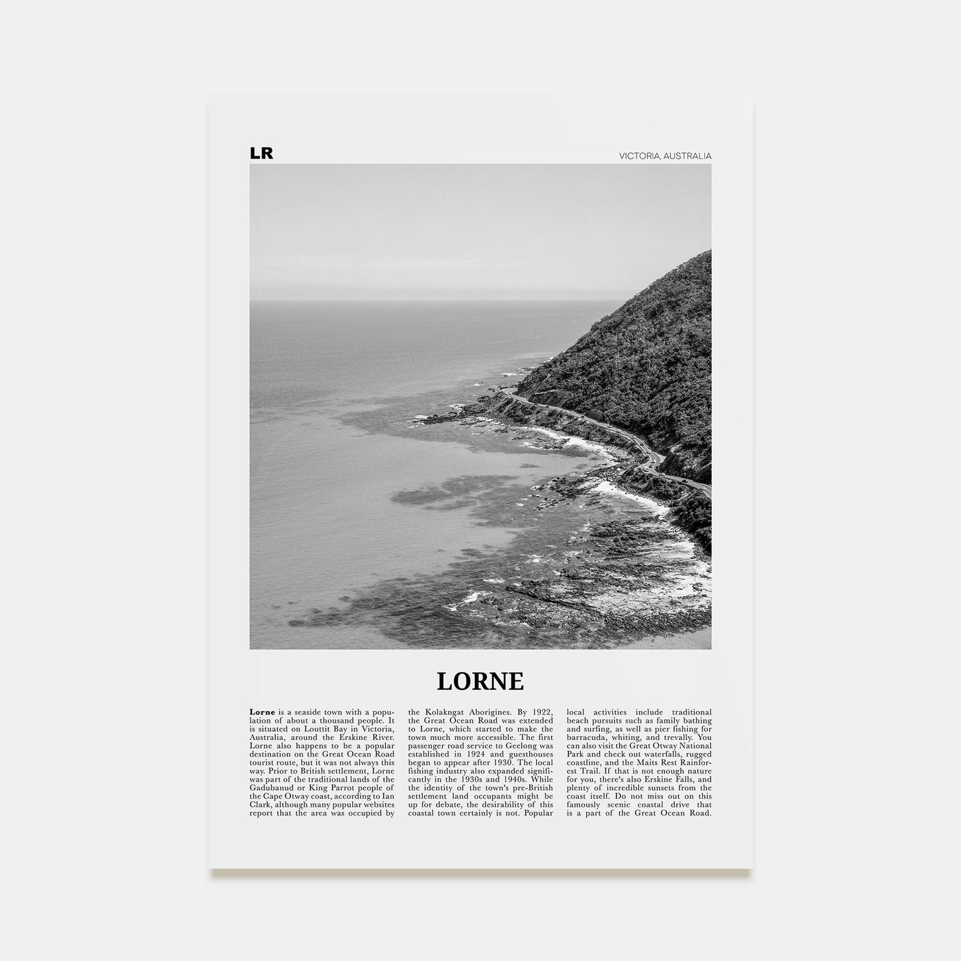 Lorne Travel B&W Poster