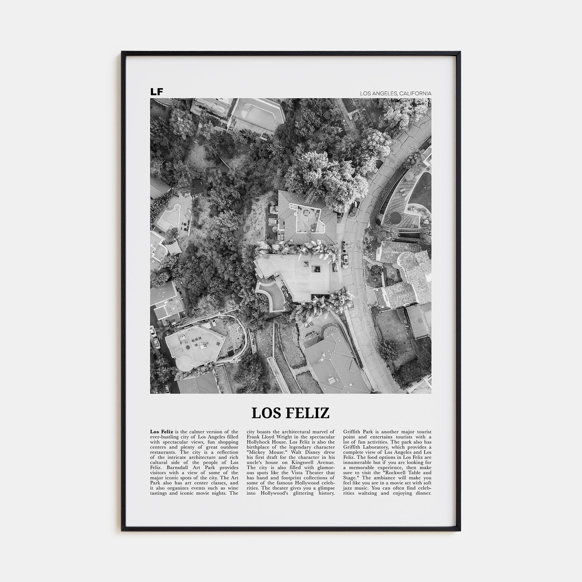 Los Feliz Travel B&W Poster