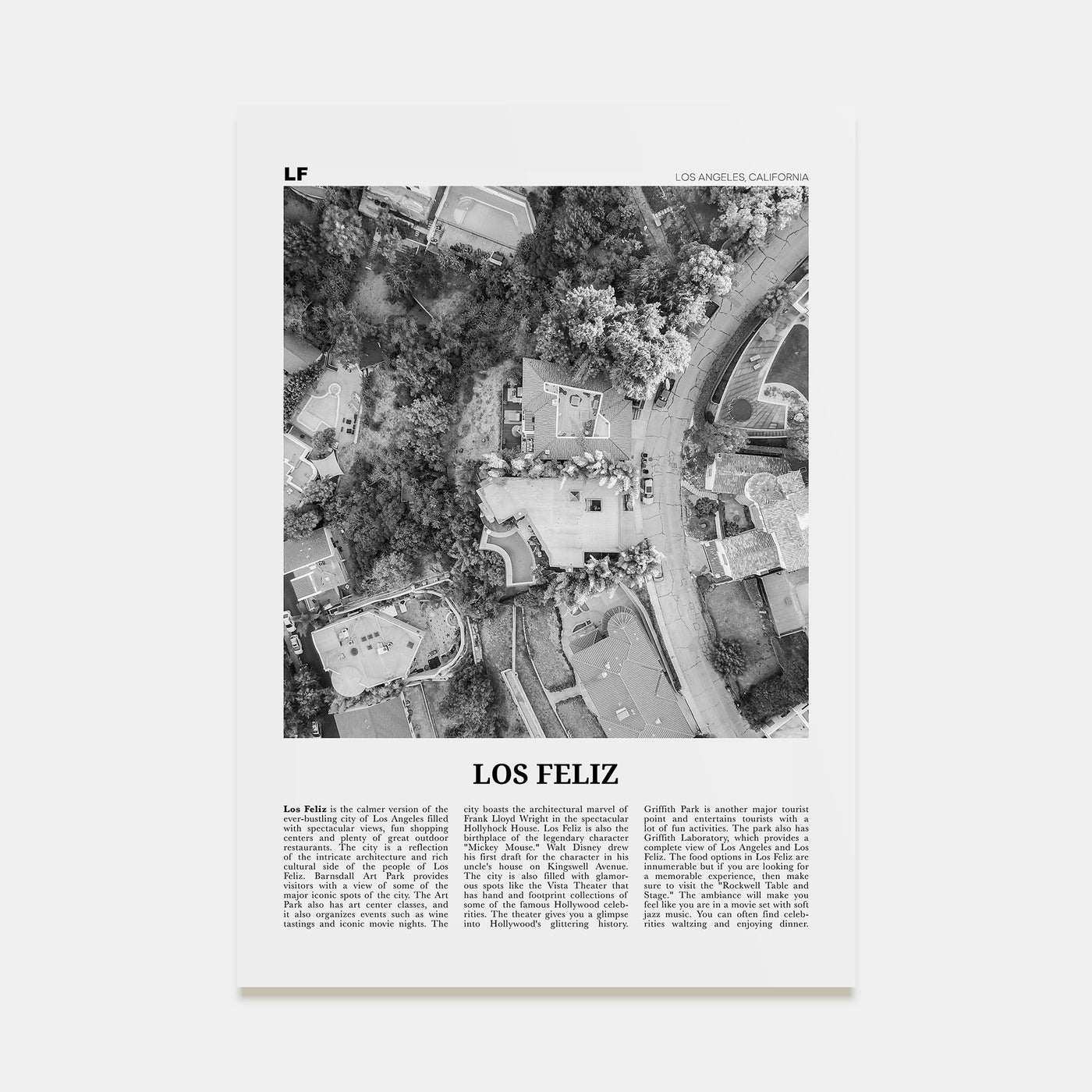 Los Feliz Travel B&W Poster