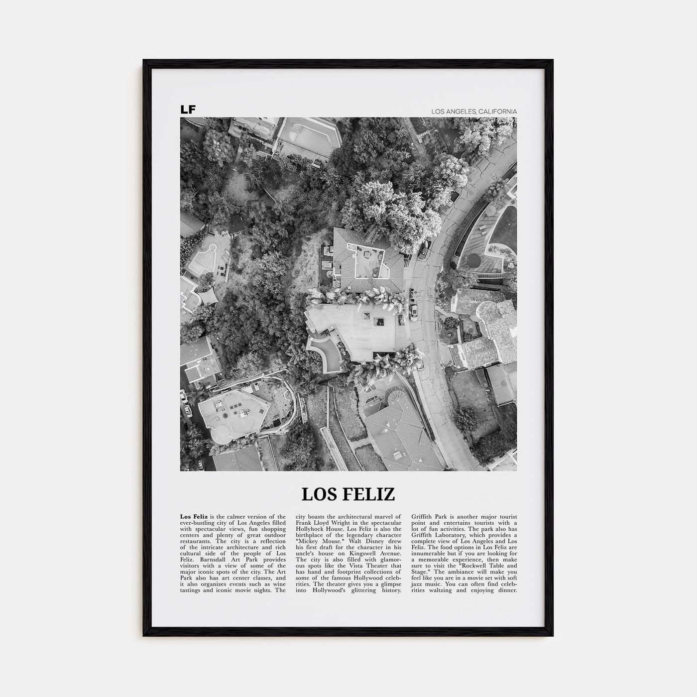 Los Feliz Travel B&W Poster