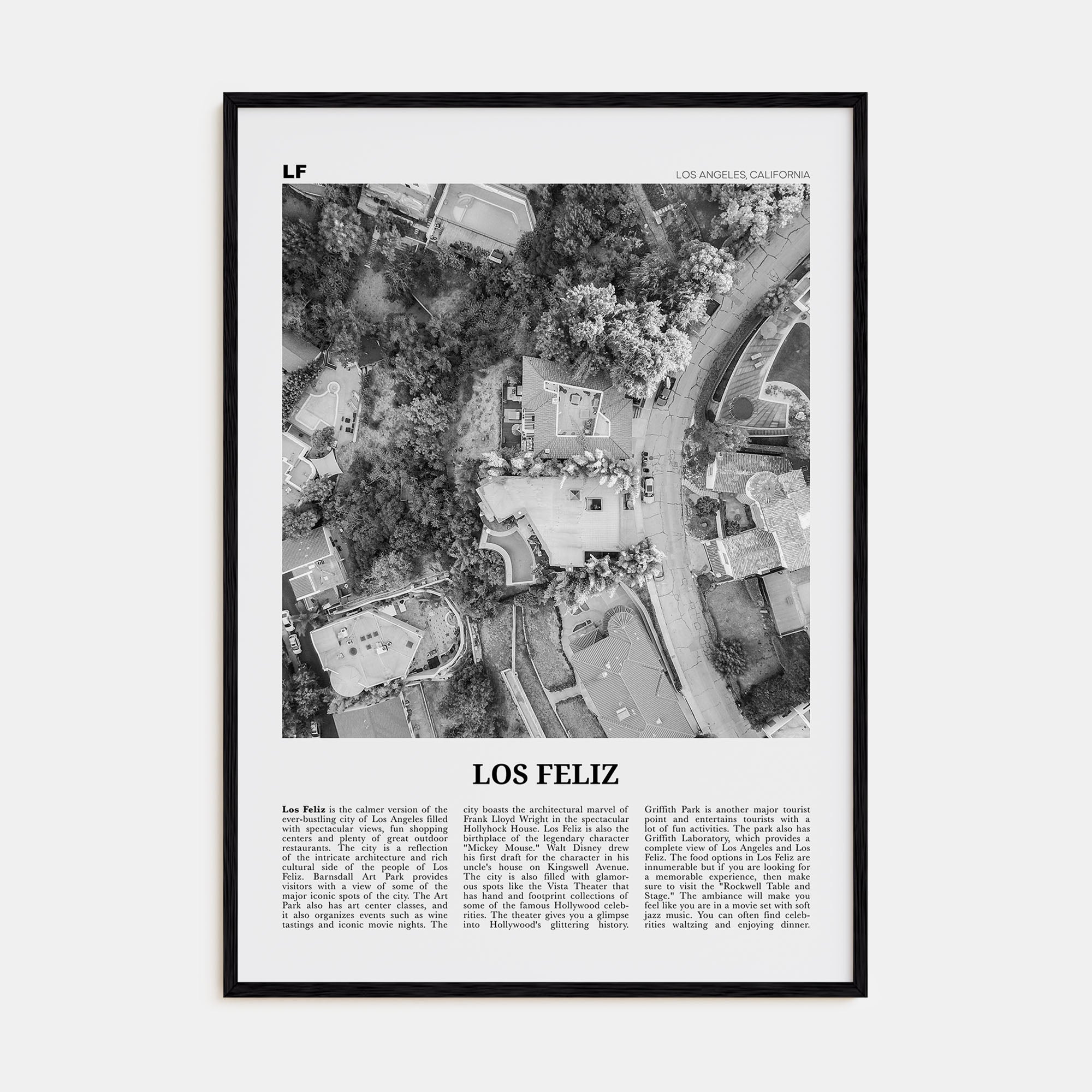 Los Feliz Travel B&W Poster