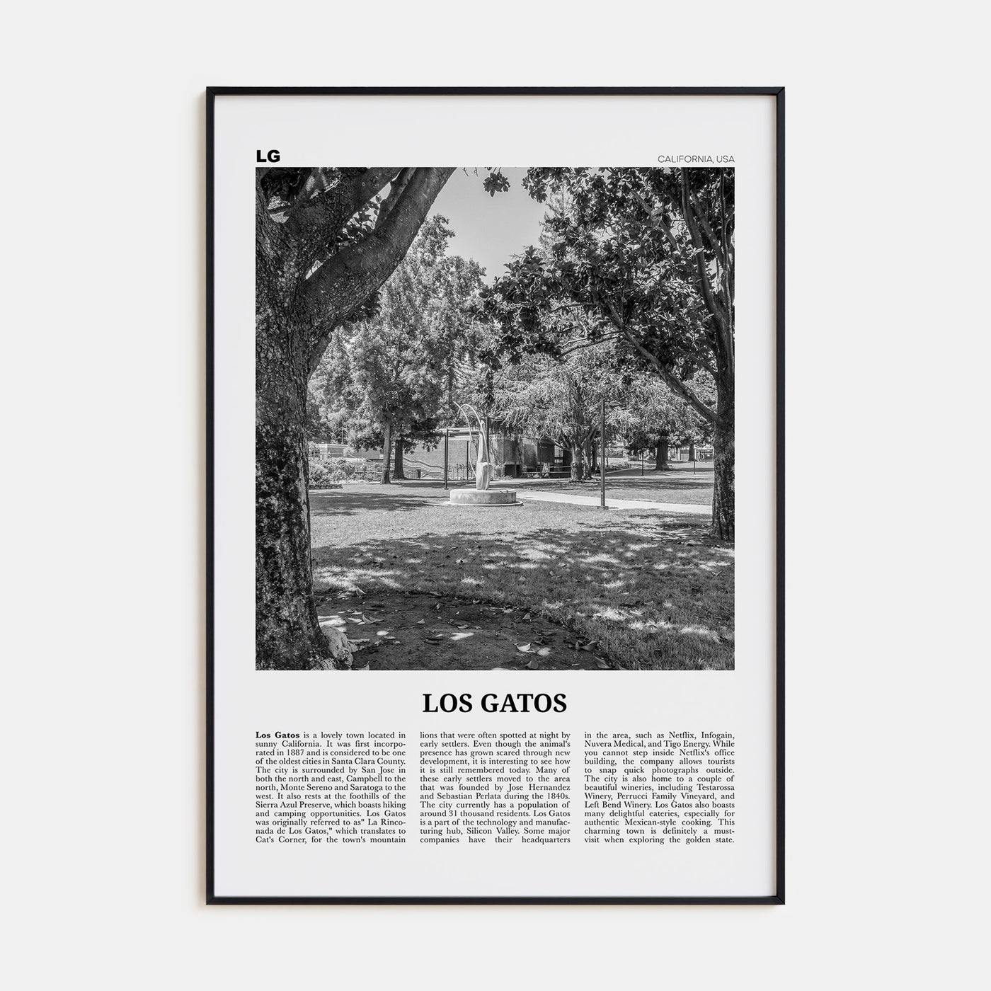Los Gatos Travel B&W Poster