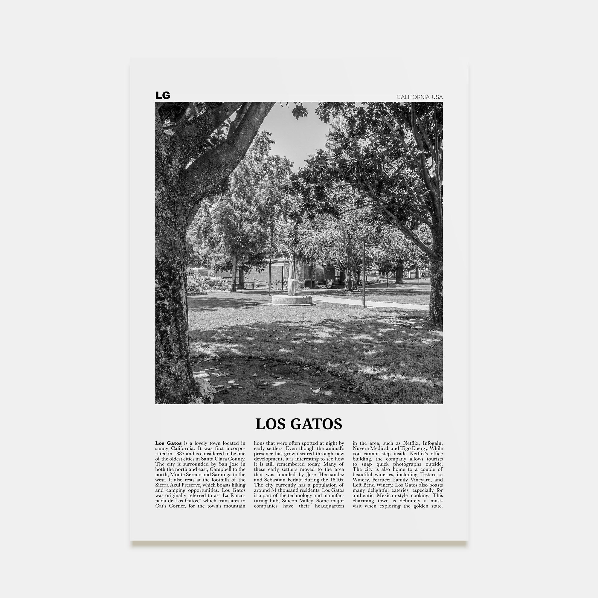 Los Gatos Travel B&W Poster