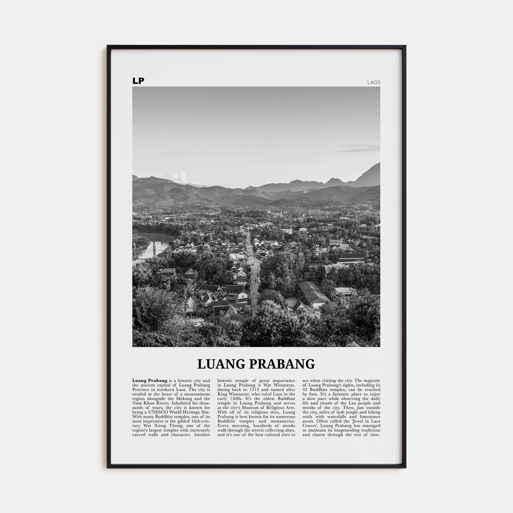 Luang Prabang Travel B&W Poster