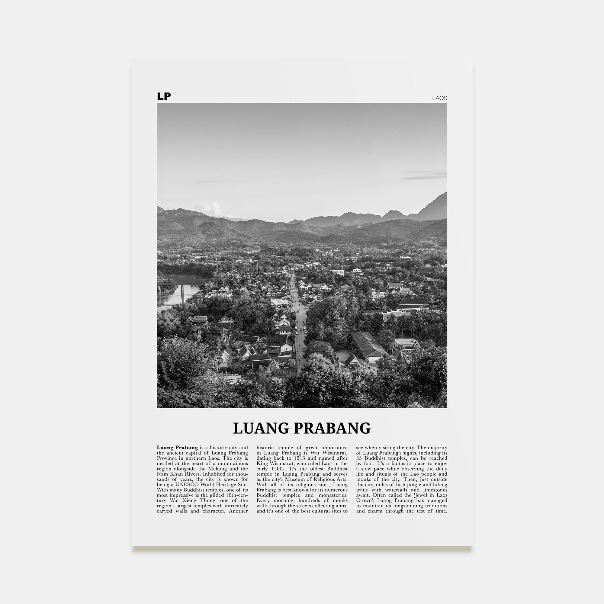 Luang Prabang Travel B&W Poster