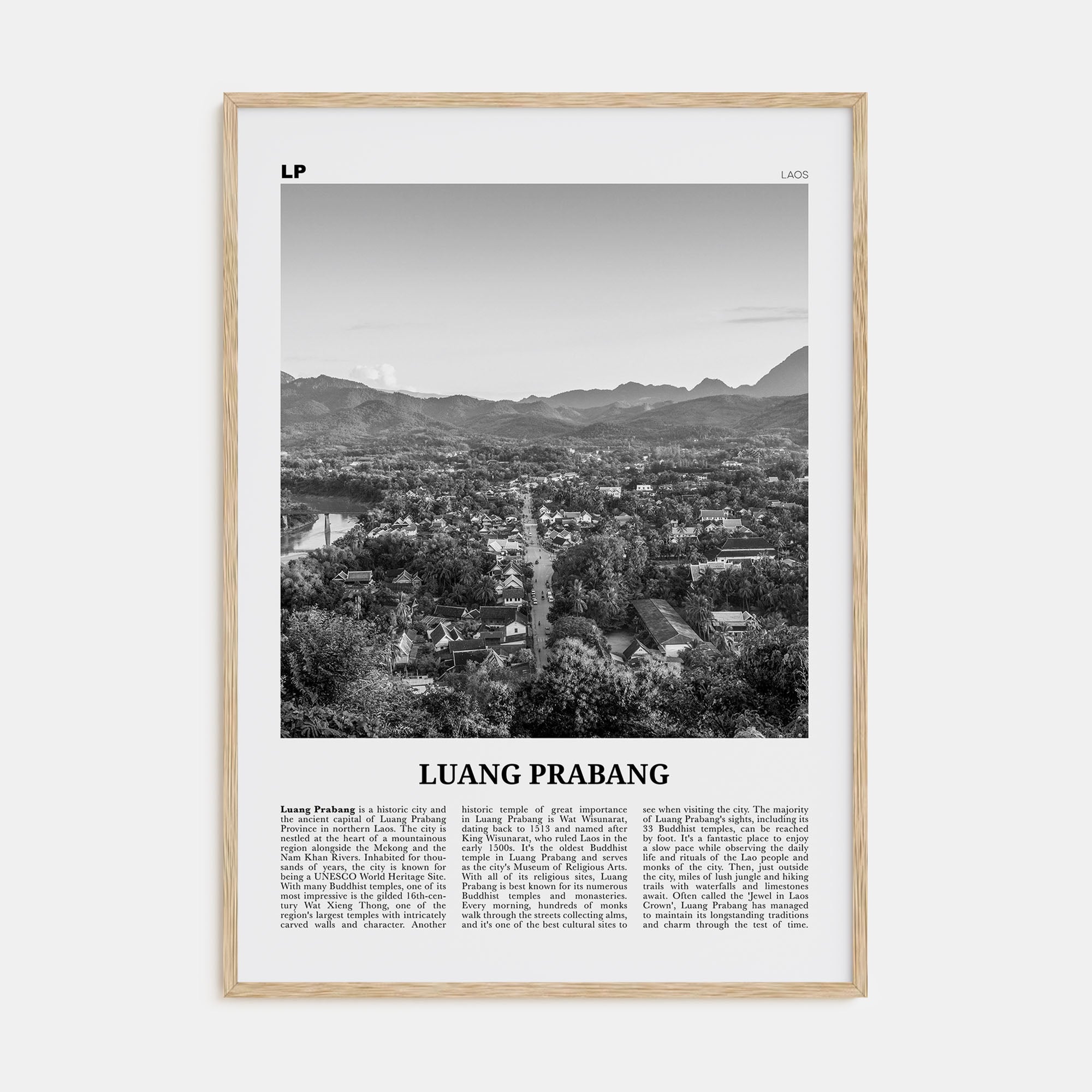 Luang Prabang Travel B&W Poster
