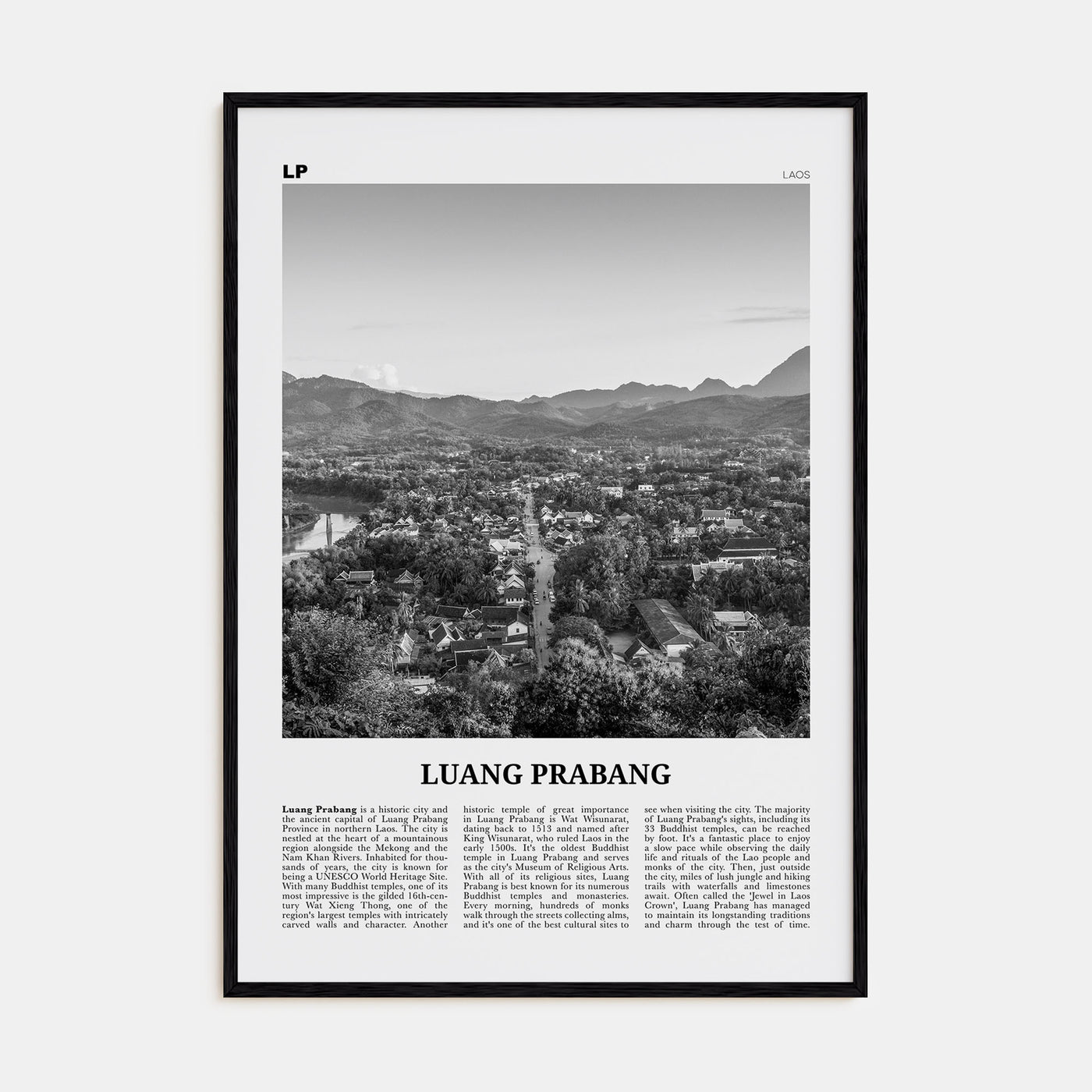 Luang Prabang Travel B&W Poster