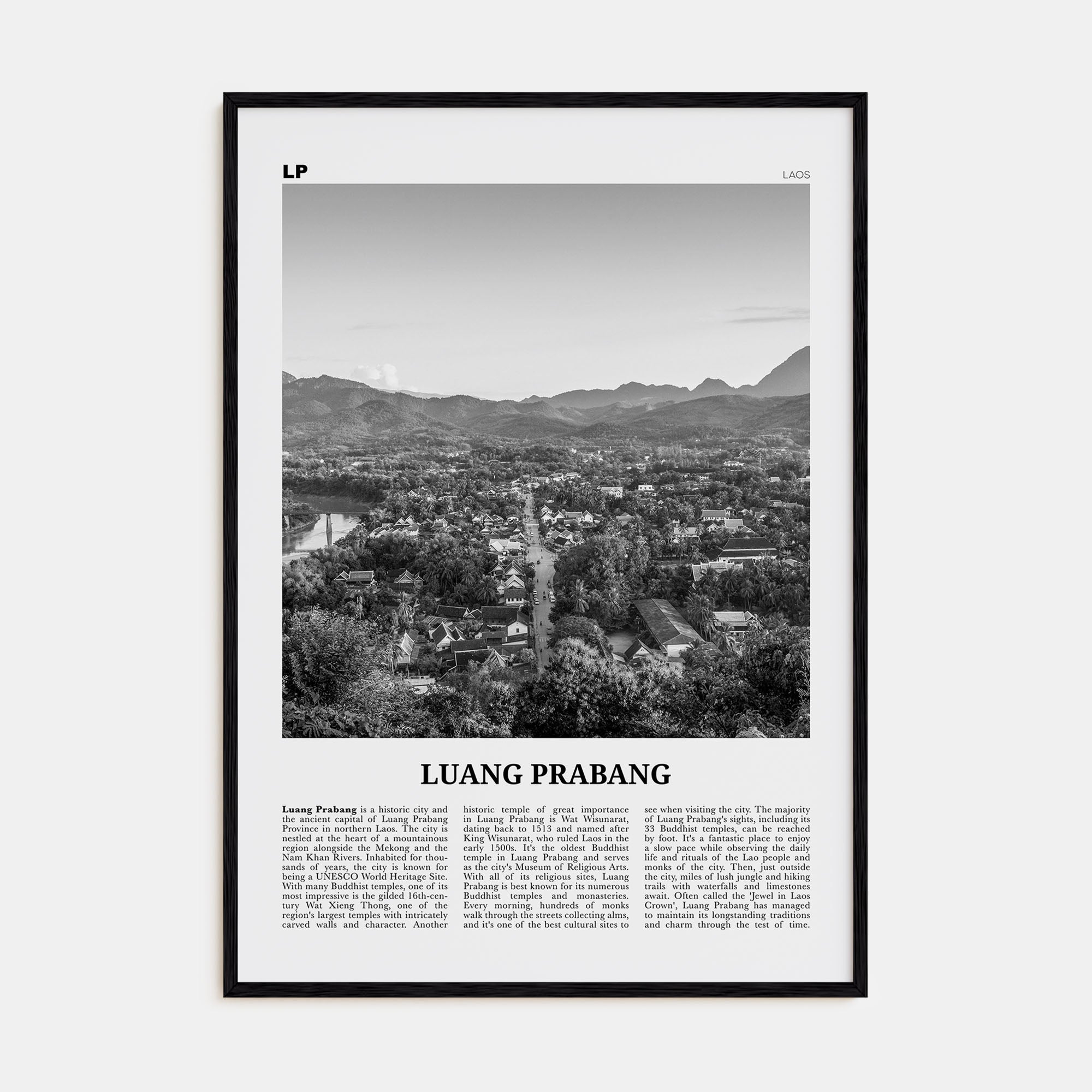 Luang Prabang Travel B&W Poster