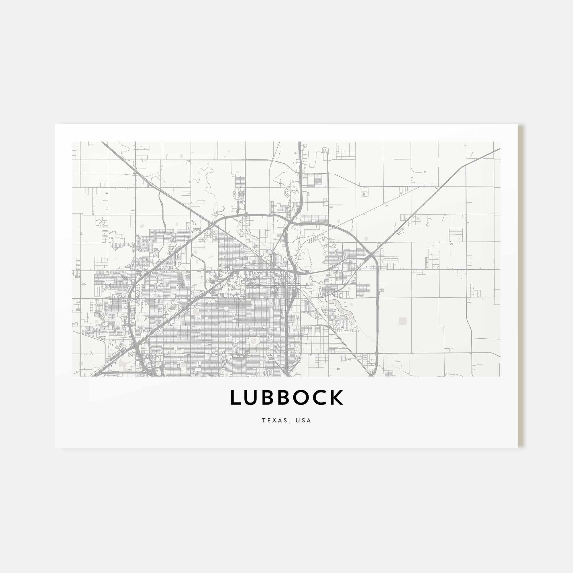 Lubbock Map Landscape Poster