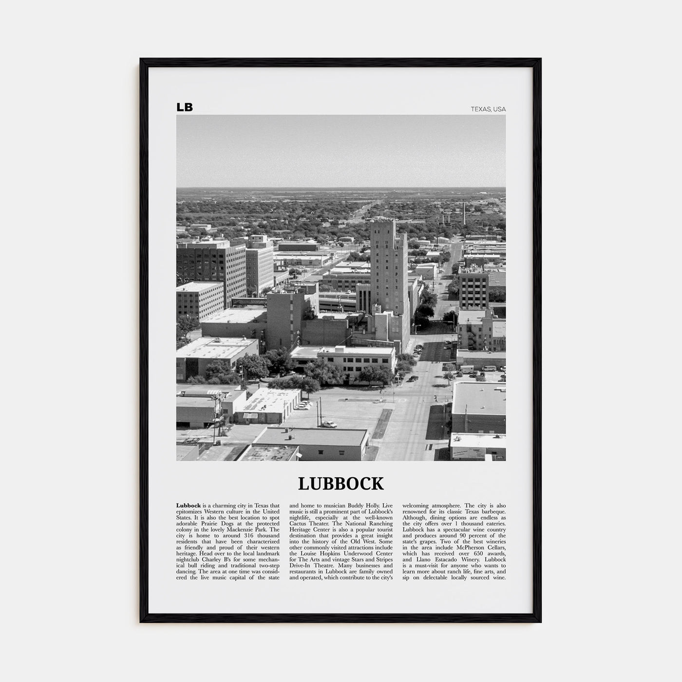 Lubbock Travel B&W Poster
