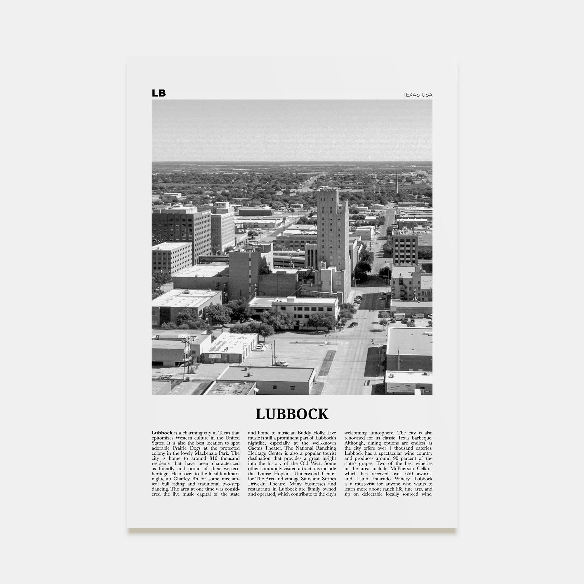 Lubbock Travel B&W Poster
