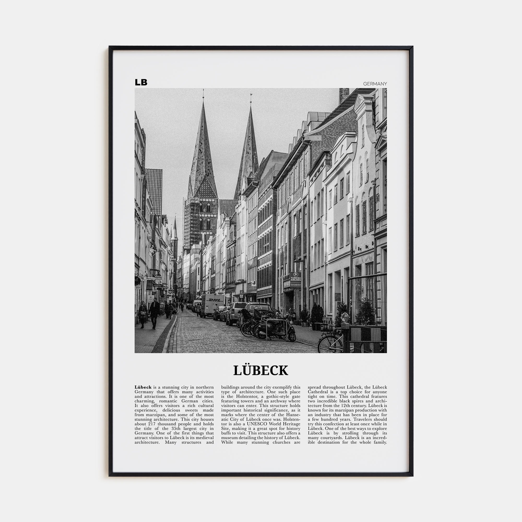 Lübeck Travel B&W Poster