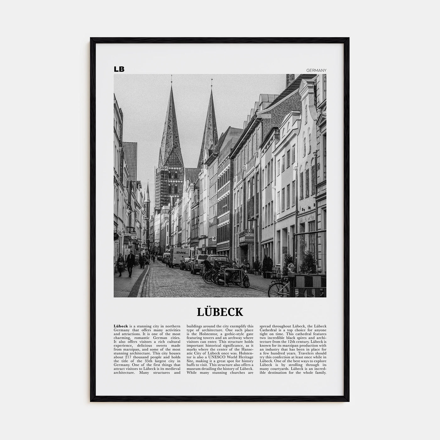 Lübeck Travel B&W Poster