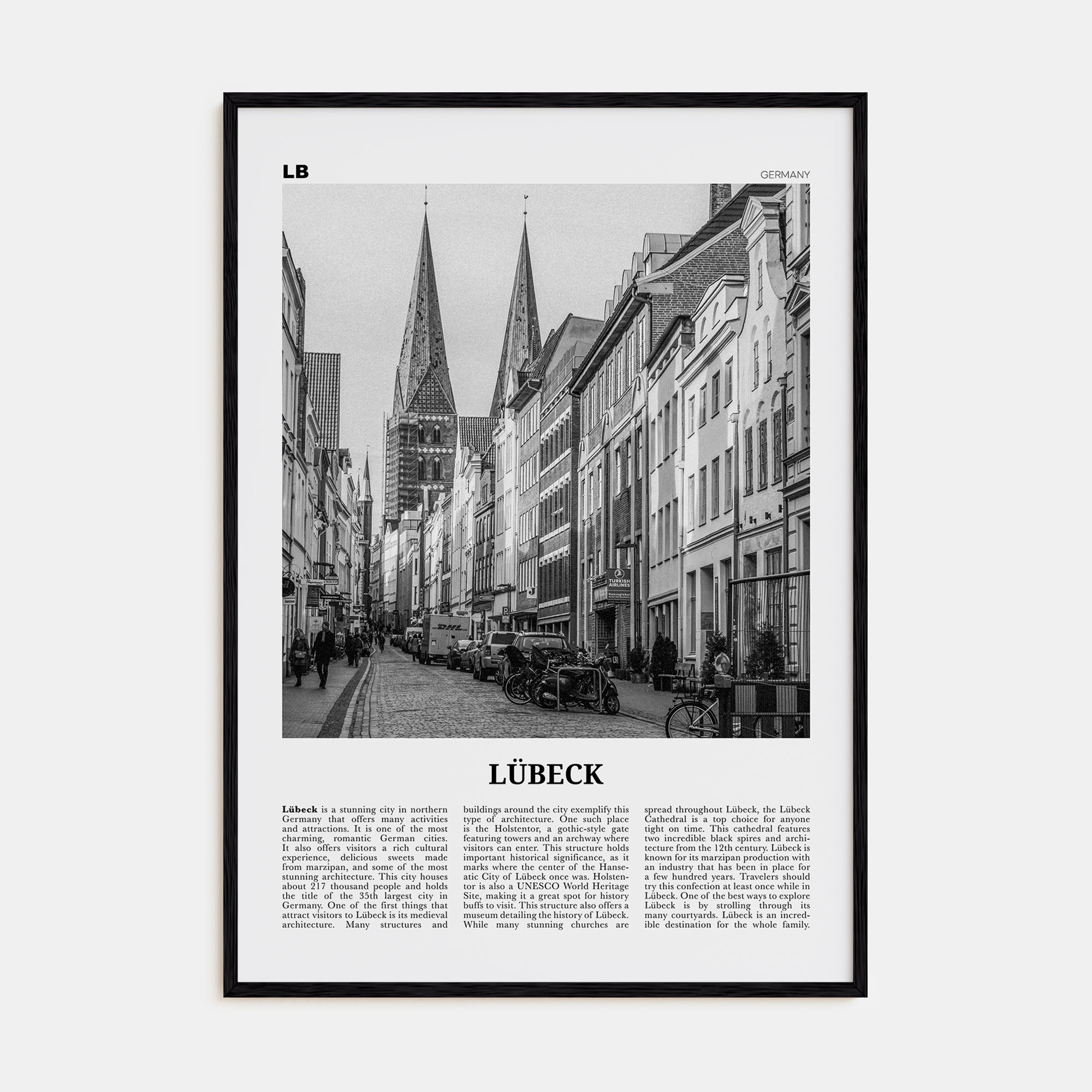 Lübeck Travel B&W Poster