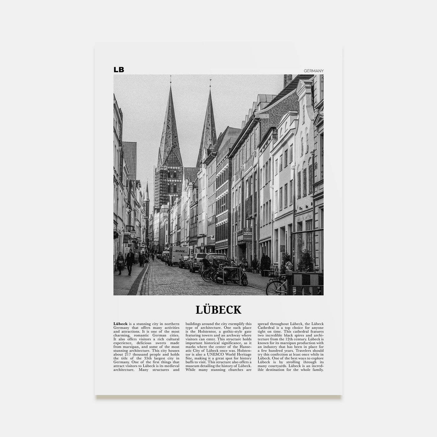 Lübeck Travel B&W Poster