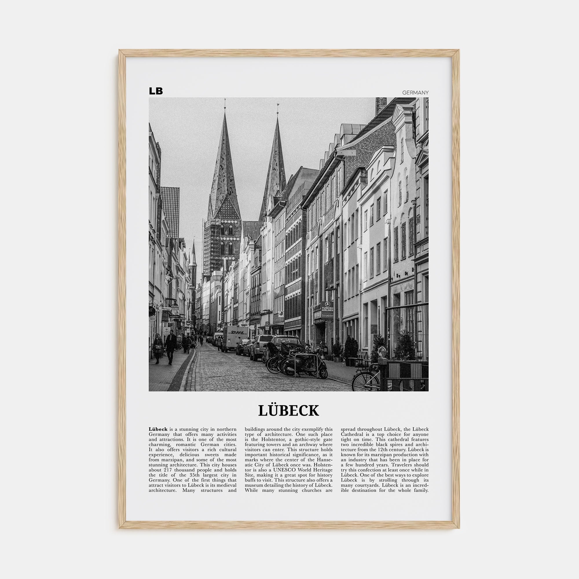 Lübeck Travel B&W Poster