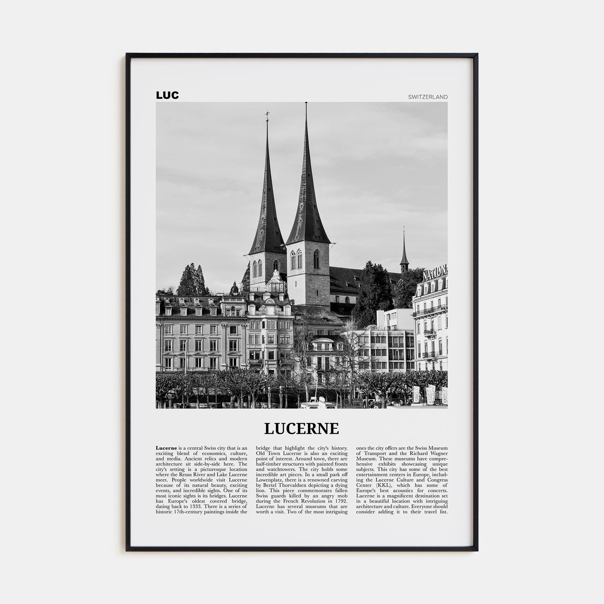 Lucerne Travel B&W Poster