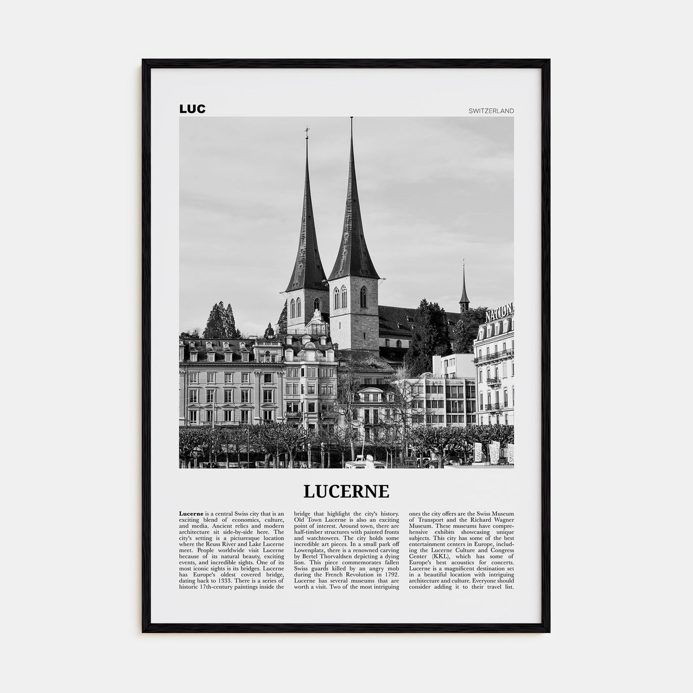 Lucerne Travel B&W Poster