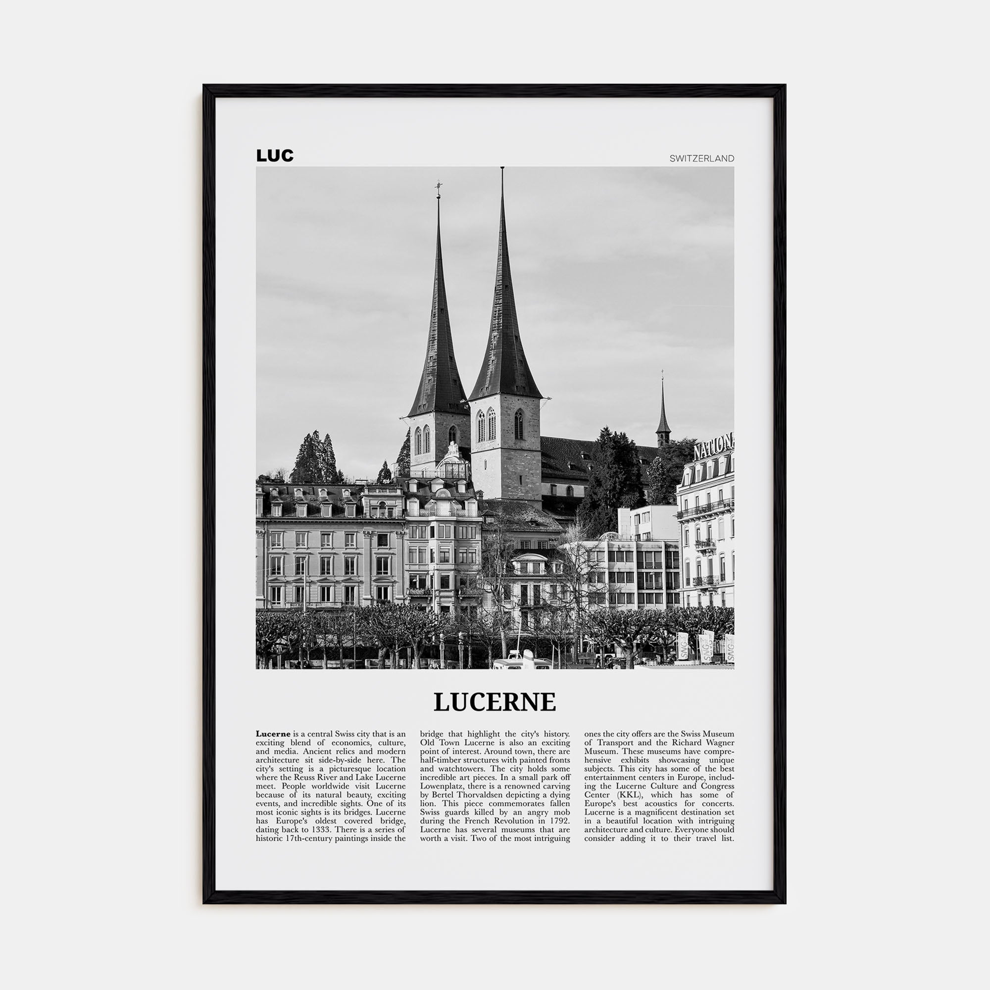 Lucerne Travel B&W Poster
