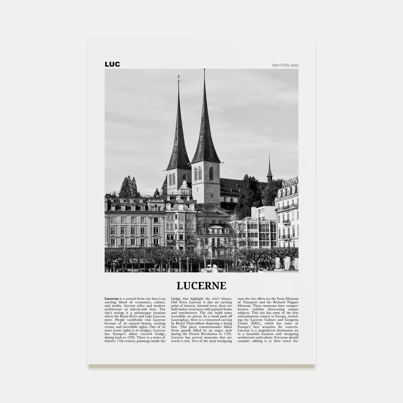 Lucerne Travel B&W Poster