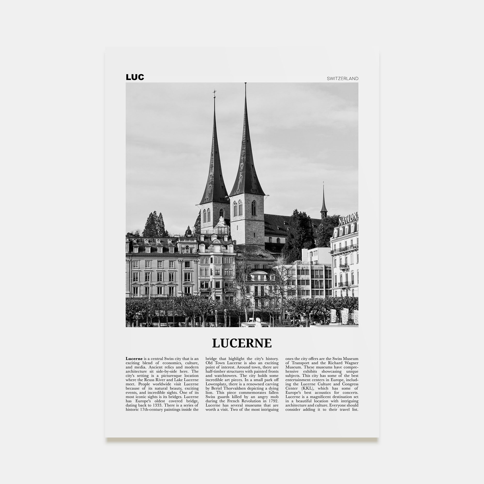 Lucerne Travel B&W Poster