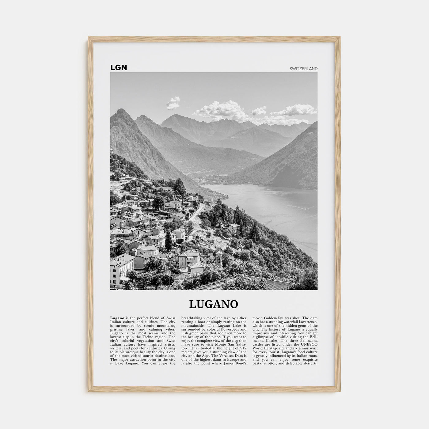 Lugano Travel B&W Poster