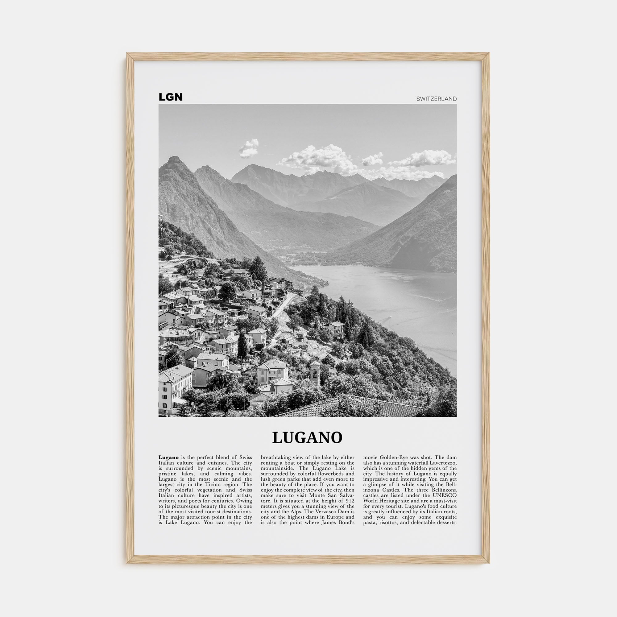 Lugano Travel B&W Poster