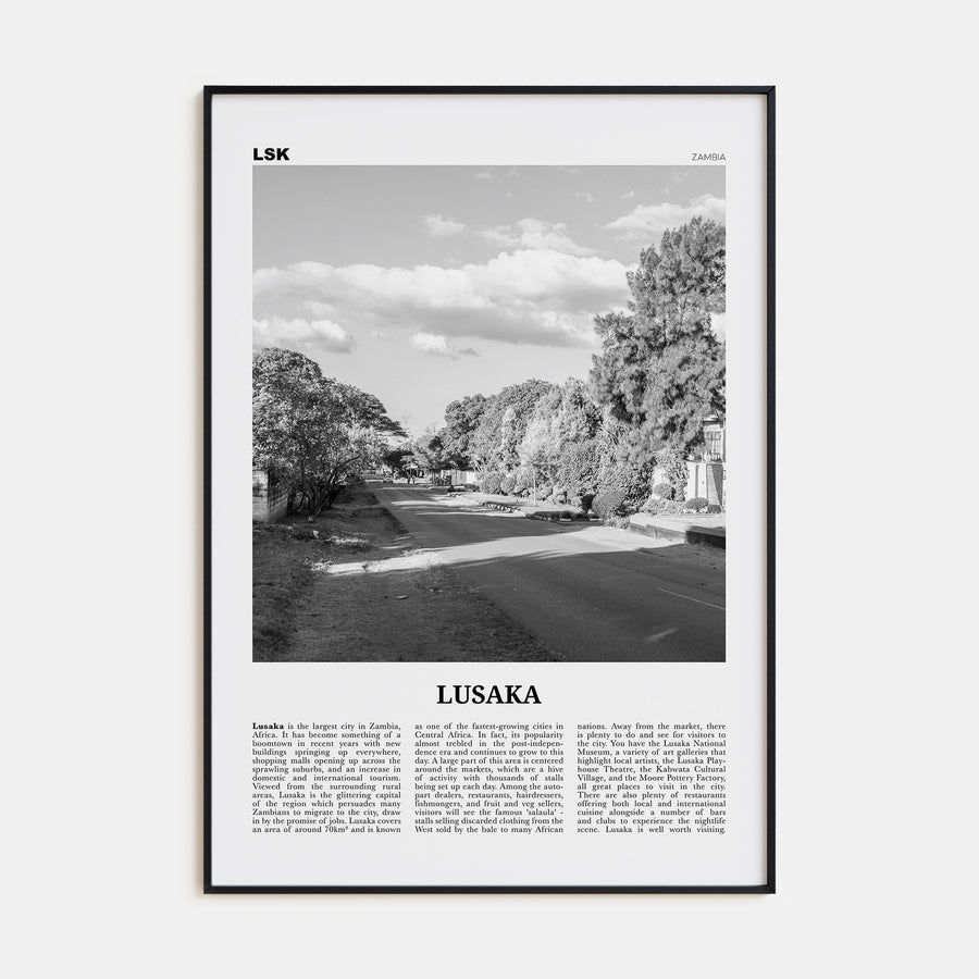 Lusaka Travel B&W Poster