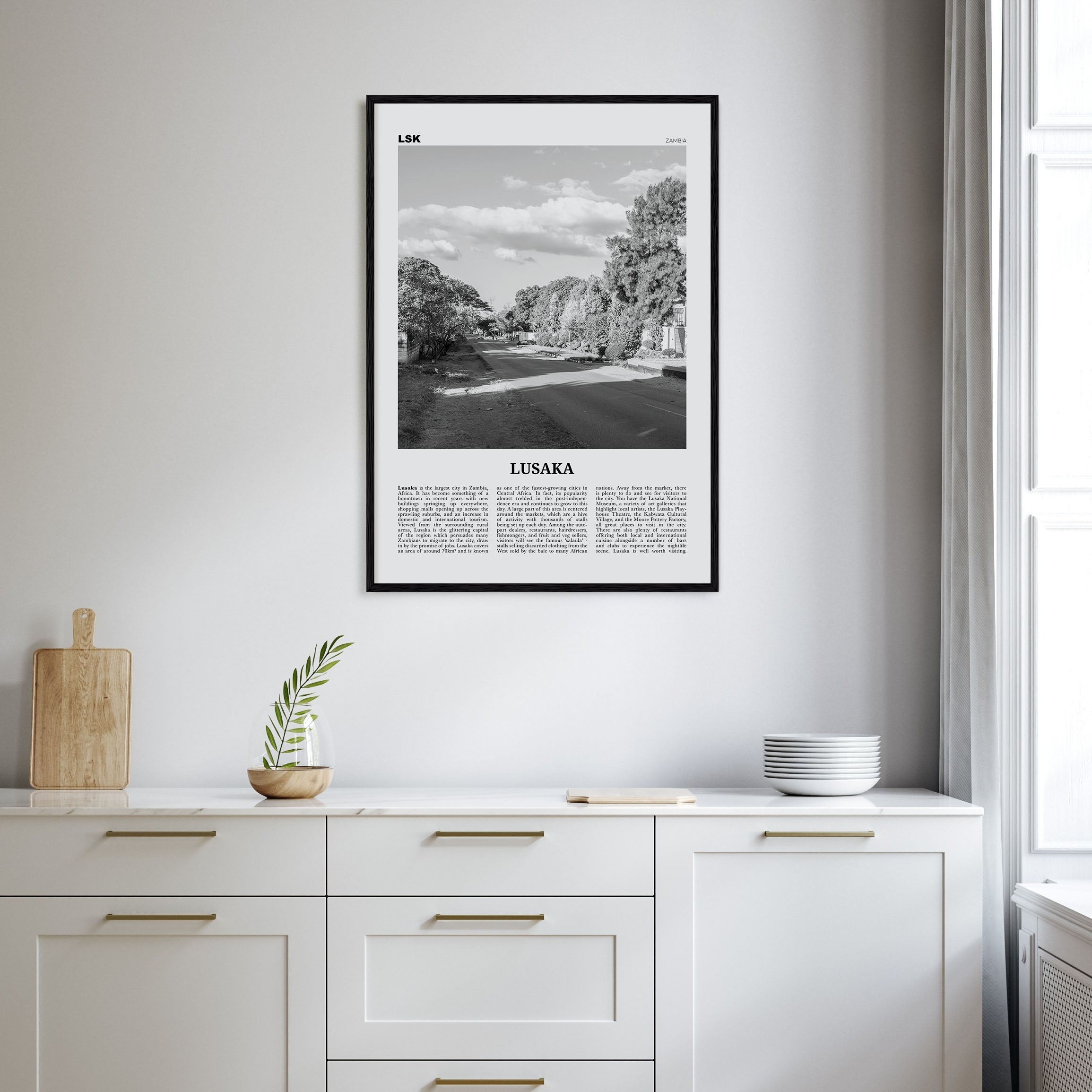 Lusaka Travel B&W Poster