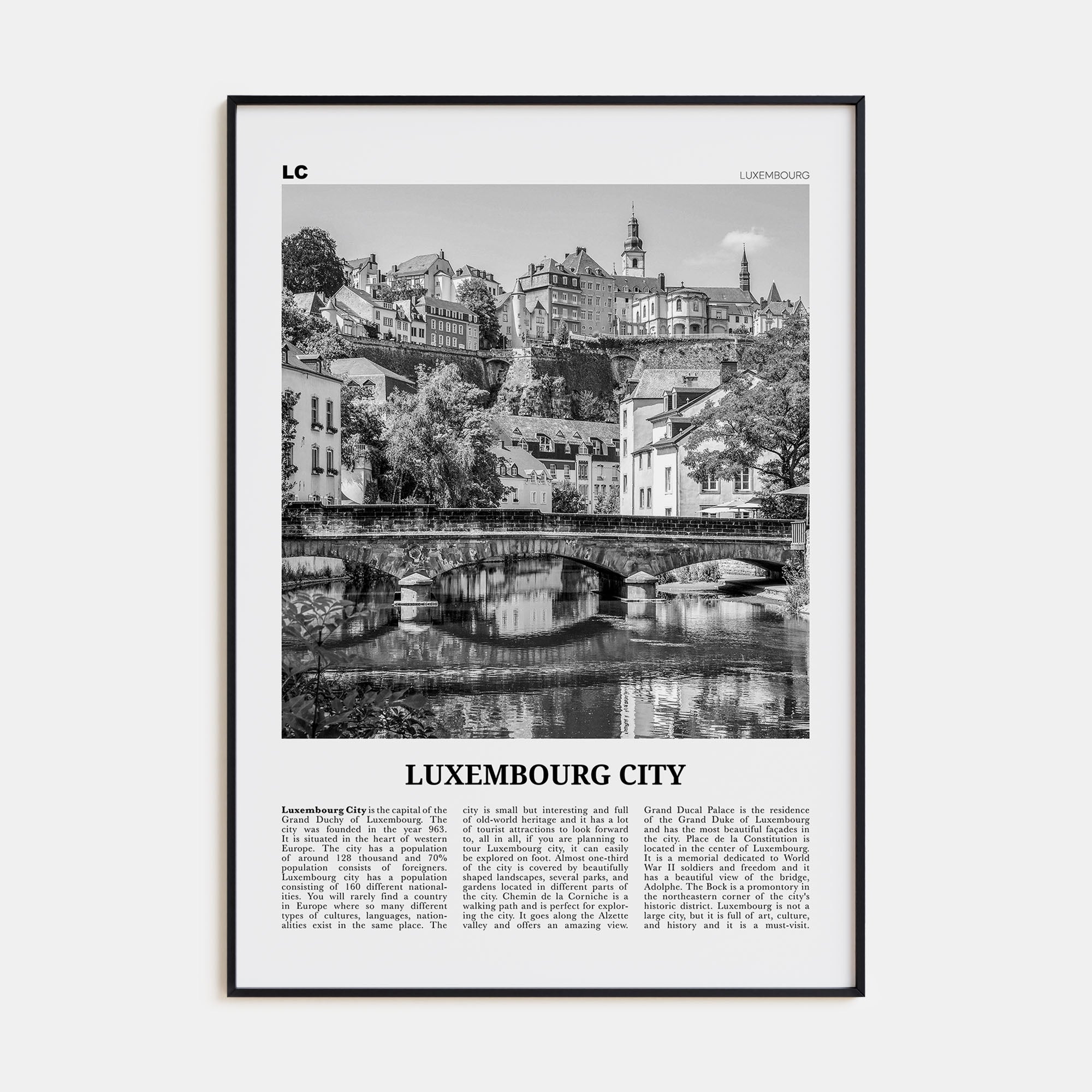 Luxembourg City Travel B&W Poster