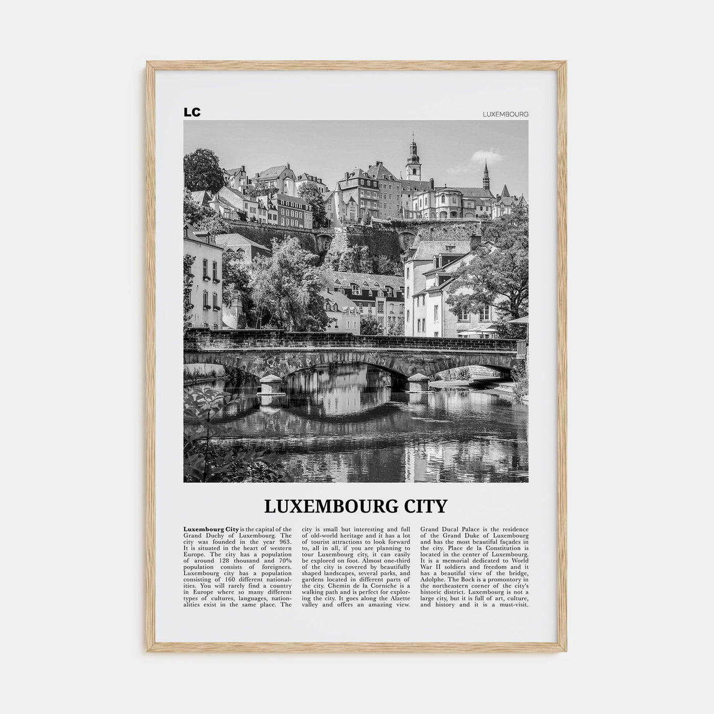 Luxembourg City Travel B&W Poster