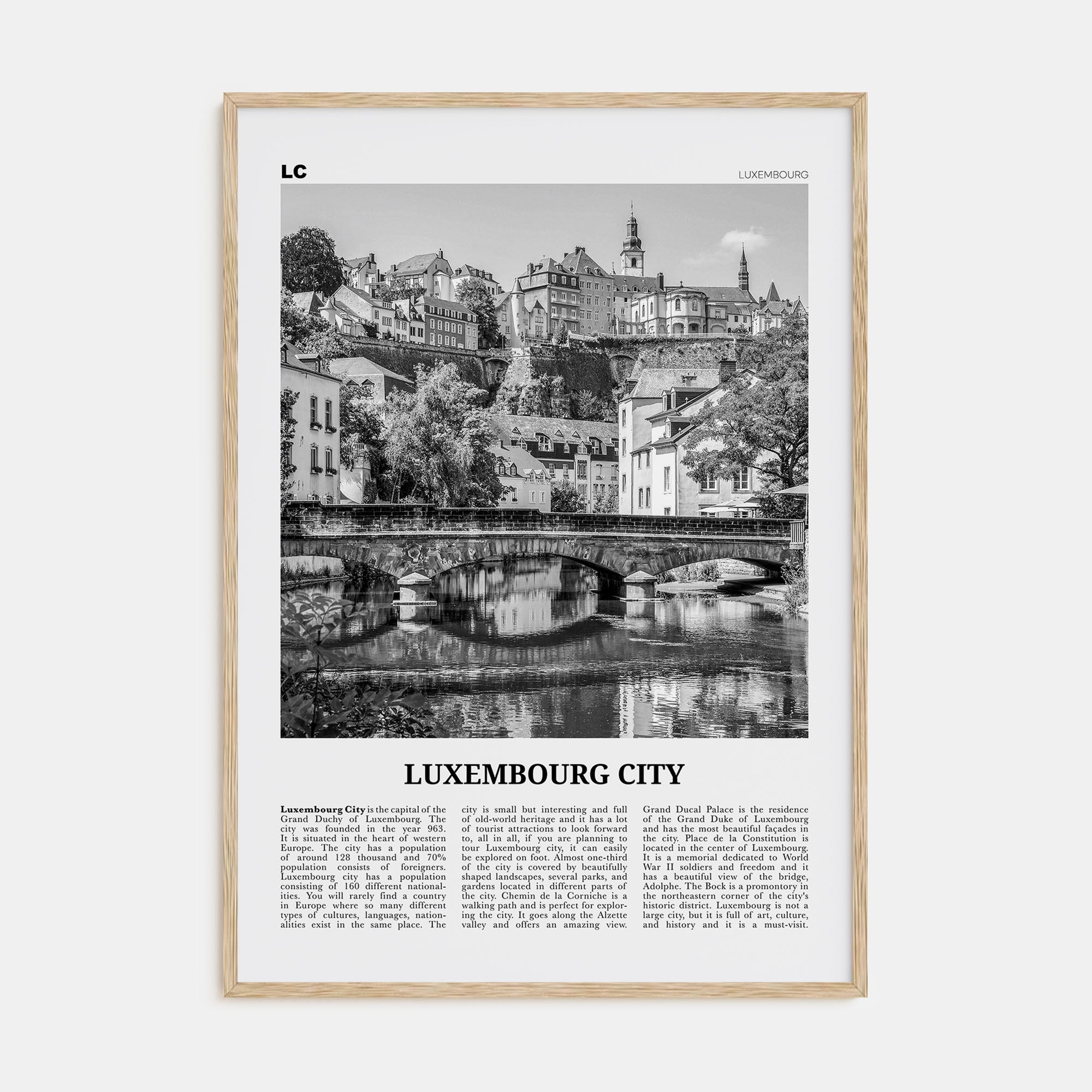 Luxembourg City Travel B&W Poster