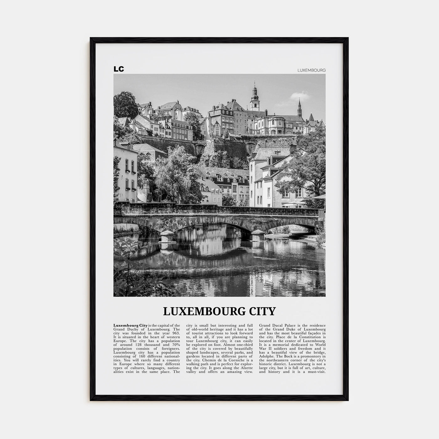 Luxembourg City Travel B&W Poster