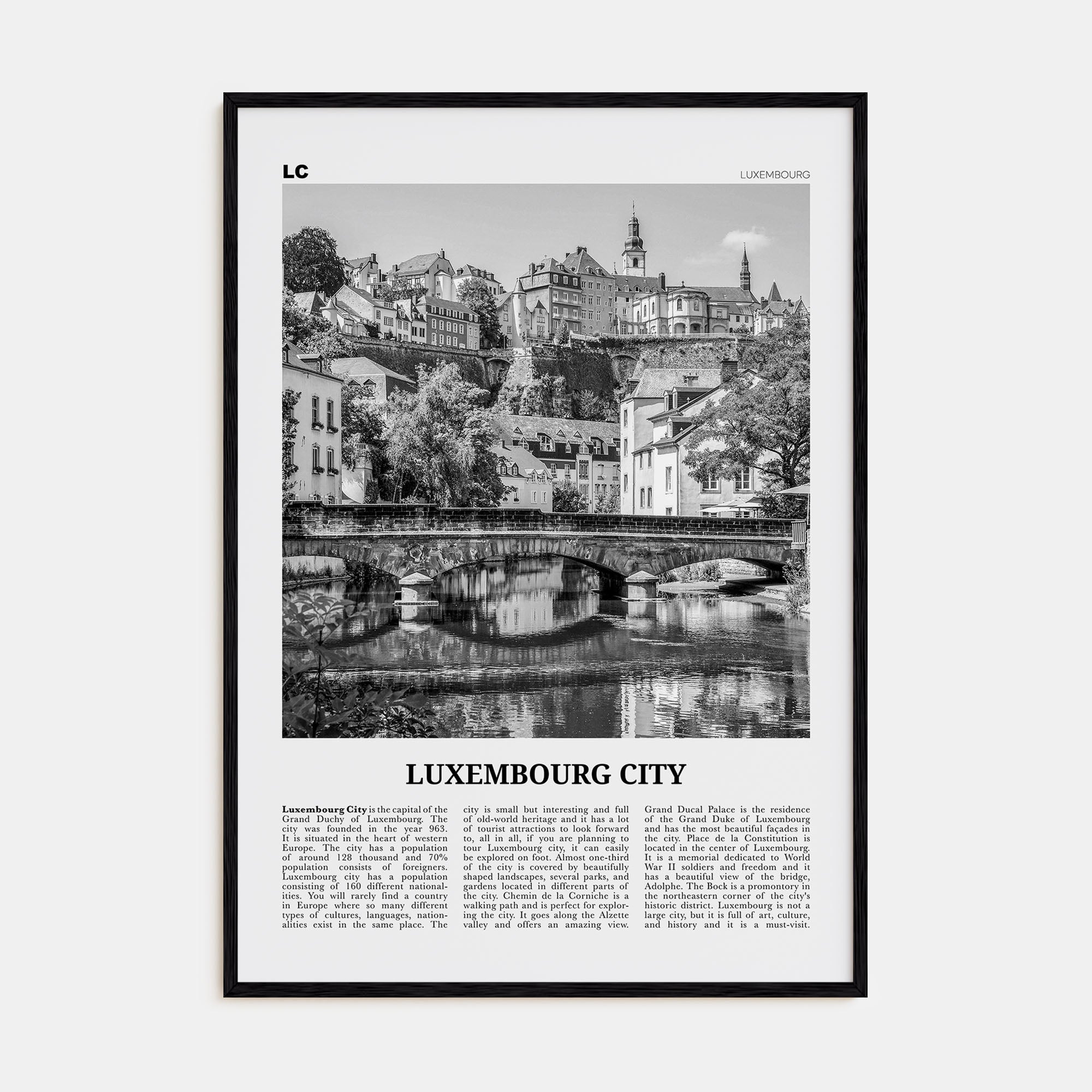 Luxembourg City Travel B&W Poster