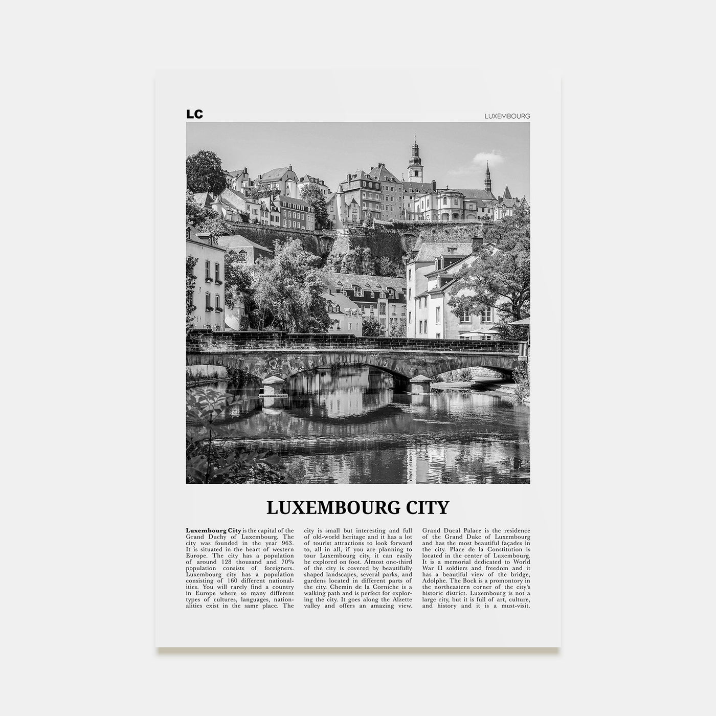 Luxembourg City Travel B&W Poster