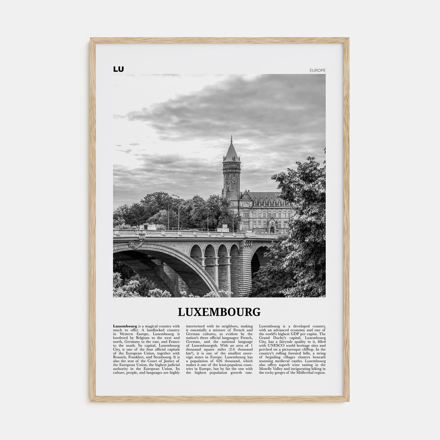 Luxembourg Travel B&W No 1 Poster