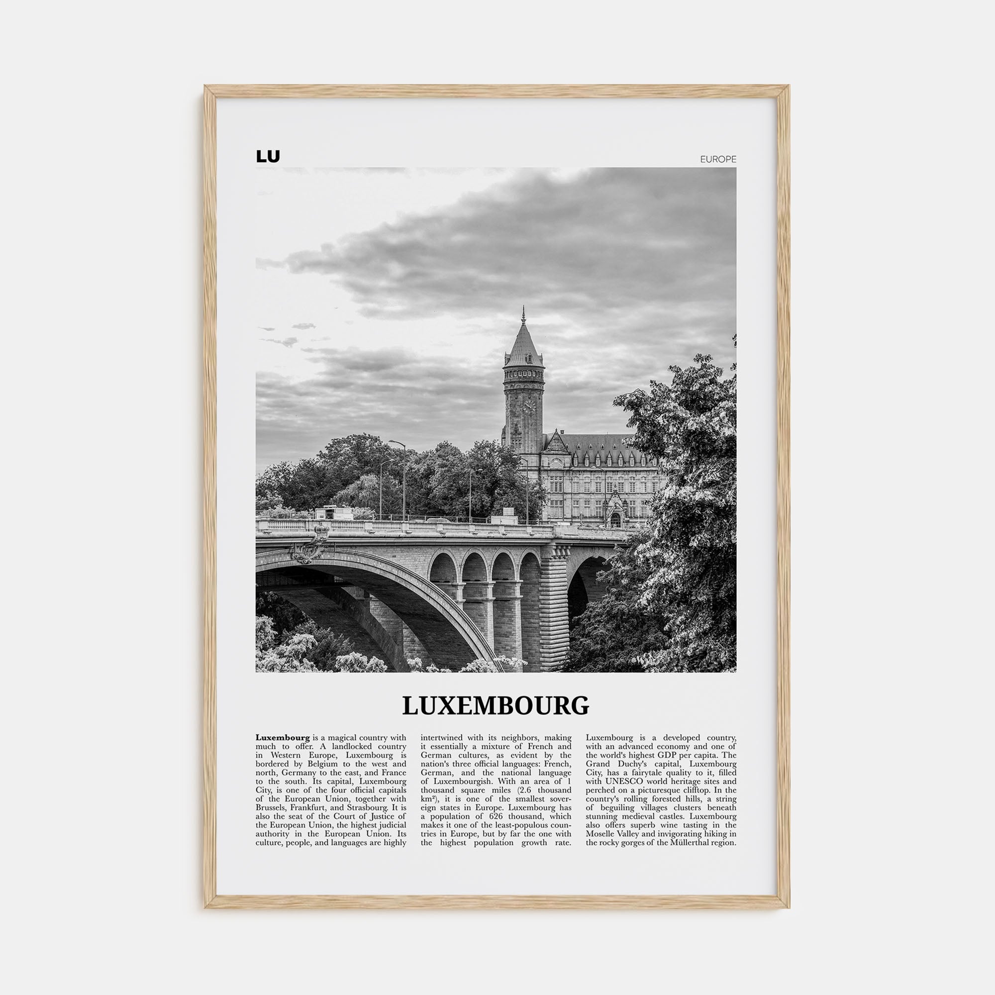 Luxembourg Travel B&W No 1 Poster
