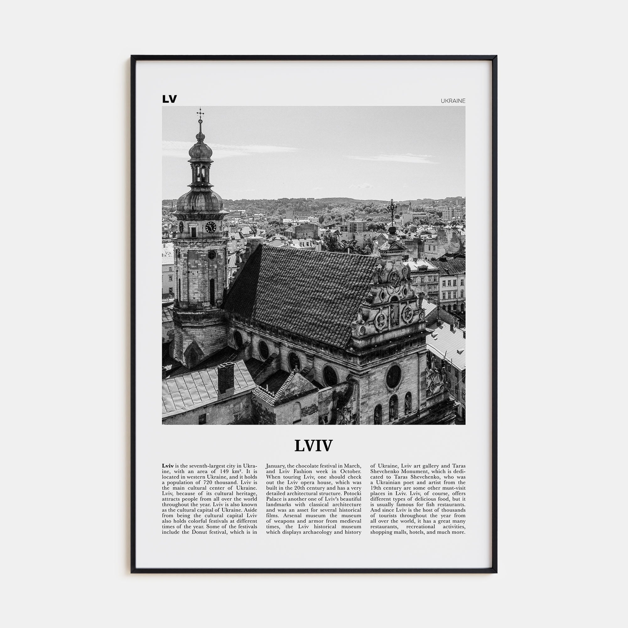 Lviv Travel B&W Poster
