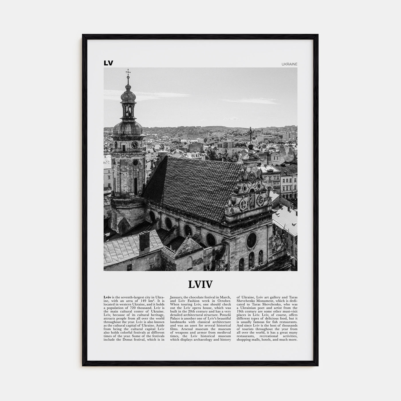Lviv Travel B&W Poster