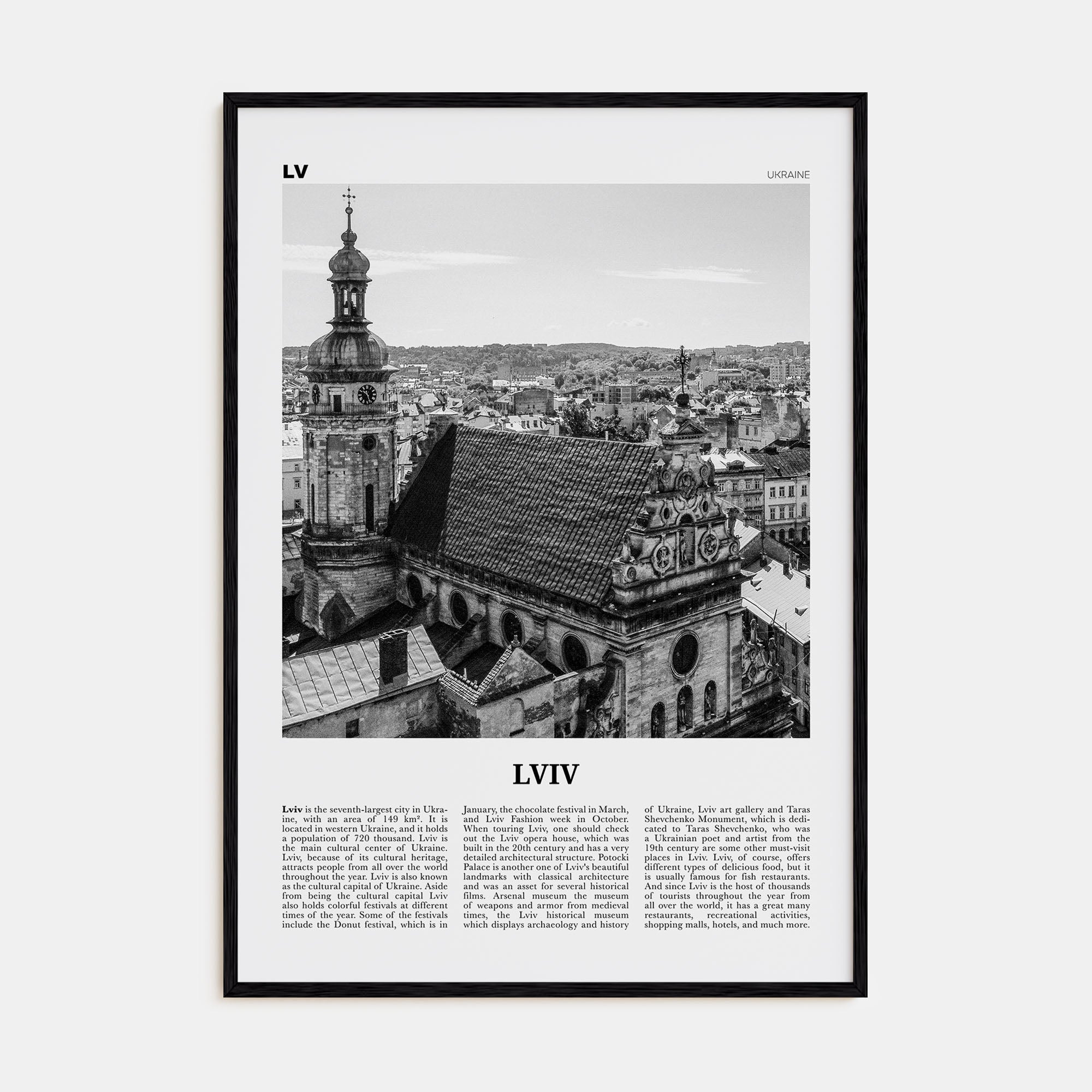 Lviv Travel B&W Poster