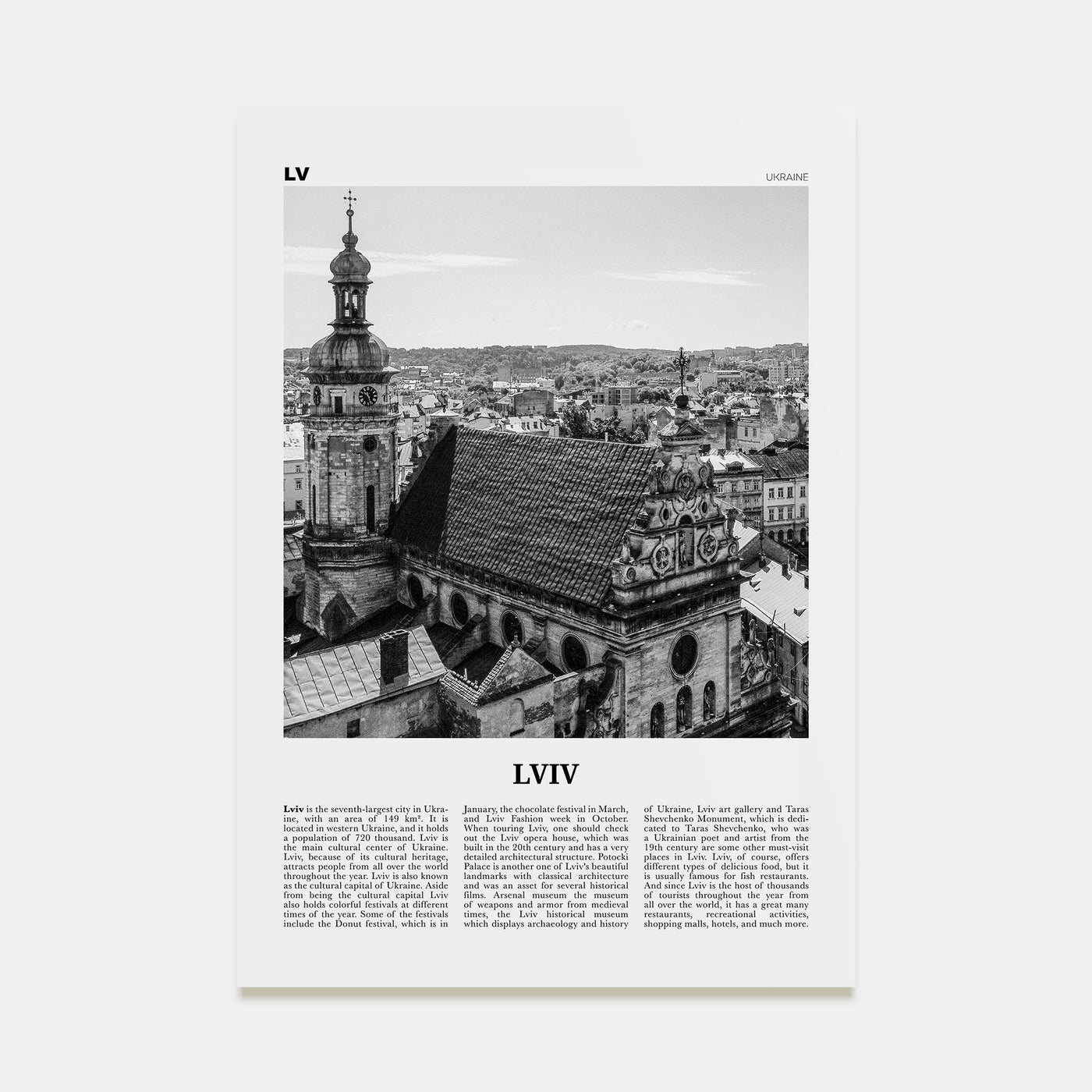 Lviv Travel B&W Poster