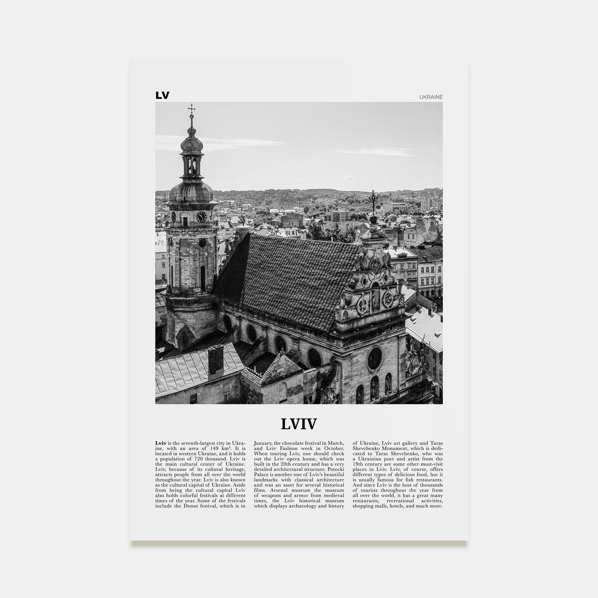 Lviv Travel B&W Poster